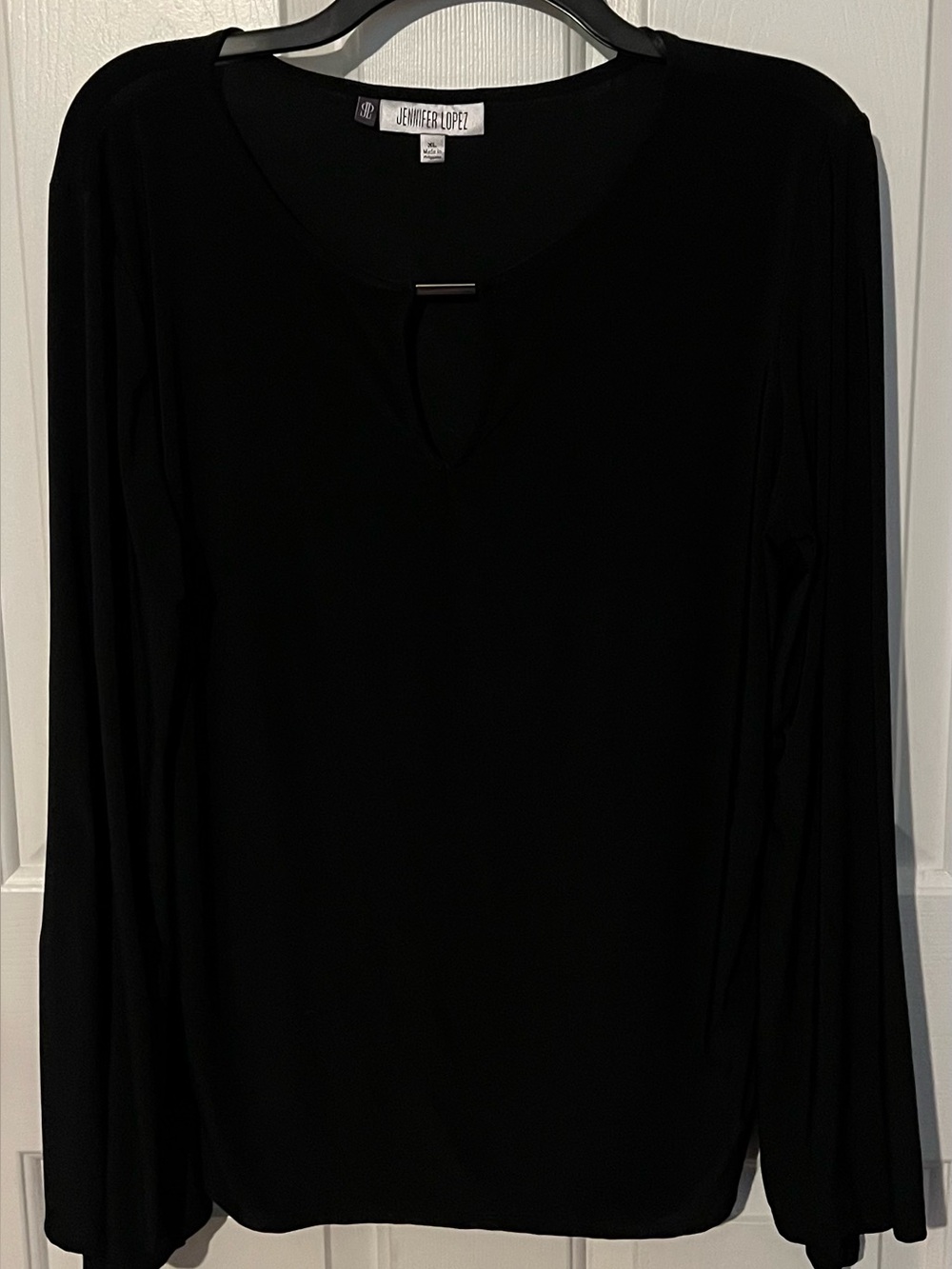 Jennifer Lopez Black Keyhole Long Sleeve Blouse Top XL